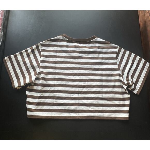 The Drop Women's Sydney SS Cropped Crew Neck T-Shirt Sz L Coffee Bean/White Pin - Picture 6 of 11